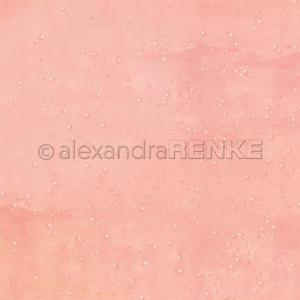 Hellrosa strukturierter Hintergrund mit eingestreuten kleinen weißen Sternen und Glitzern, perfekt für Papierprojekte oder als Designpapier Sternenzauber Apricot von Alexandra Renke in Buchbinderei Kreationen.