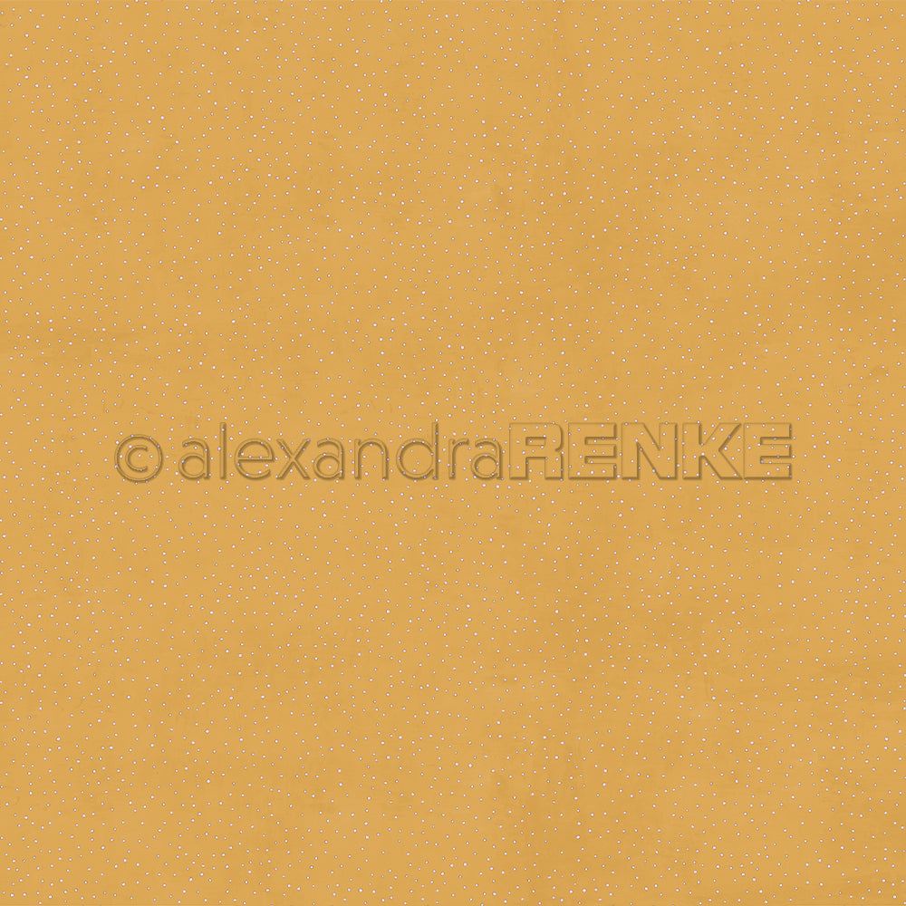 Senfgelber Hintergrund mit einem dezenten Muster aus kleinen weißen Tupfen - perfekt für Papierprojekte. Verschönern Sie Ihre Bastelarbeiten mit dem Designpapier Punktetanz Dunkelsenf von Alexandra Renke!.