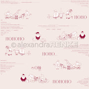 Strichzeichnungen von Weihnachtsmann, Rentieren und Geschenken mit rotem HOHOHO auf cremefarbenem Untergrund - dieses Alexandra Renke Designpapier Weihnachtsmänner ist perfekt für festliche Papierprojekte oder Buchbinderei.
