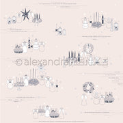 Strichzeichnungen von Engeln, Kerzen und Kränzen, die Adventstraditionen darstellen, zieren dieses Alexandra Renke Designpapier - perfekt für Papierprojekte. Der helle Hintergrund mit Sternen sorgt für ein festliches Flair.