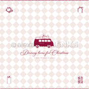 Roter Lieferwagen mit Geschenken auf dem Dach, Text "Driving home for Christmas", diamantförmiger Hintergrund und Geschenksymbole - Alexandra Renke Designpapier ist perfekt für festliche Papierprojekte.