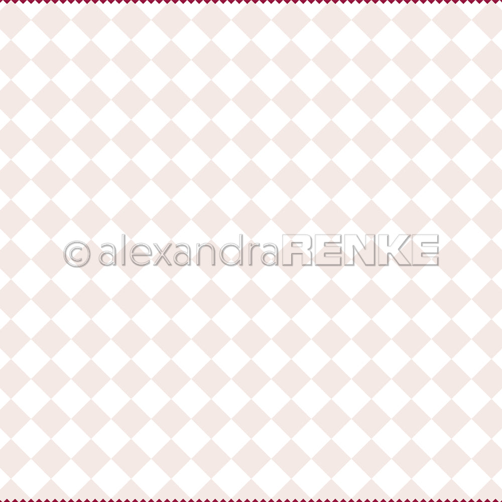 Hellbeiges und weißes Rautenmuster mit dunkelroter Wellenbordüre von Alexandra Renke - perfekt für Papierprojekte, Buchbinderei, oder als Designpapier Großes Karo rosa Inspiration.