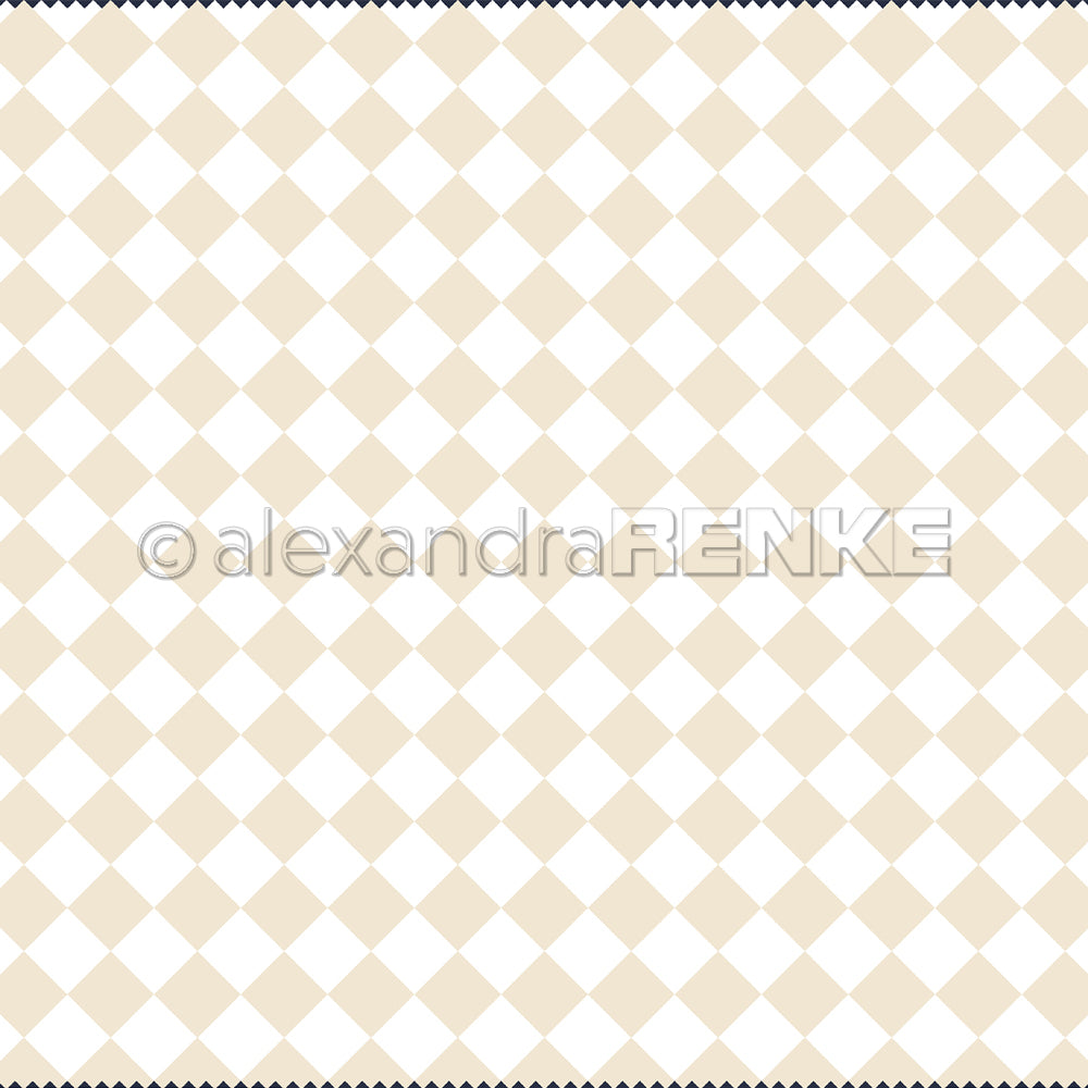 Hellbrauner und weißer, rautenförmig karierter Hintergrund mit dem Titel Großes Karo beige Designpapier von Alexandra Renke, mit einem Wasserzeichen von Alexandra RENKE - perfekt für Papierprojekte.
