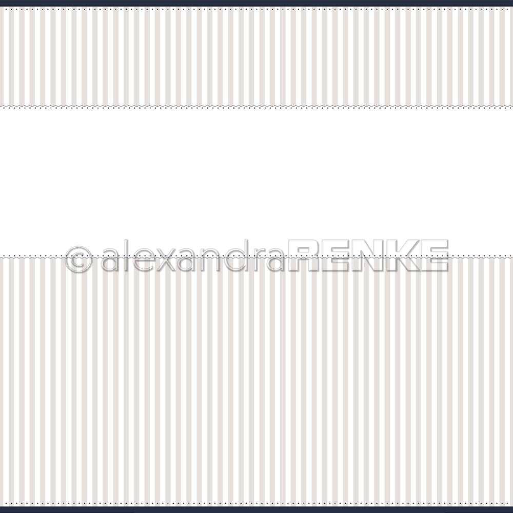 Beige-weißer Längsstreifen mit weißen Querstreifen oben und in der Mitte; ideales Alexandra Renke Designpapier für Buchbinderei oder Papierprojekte. Wasserzeichen über dem Bild.