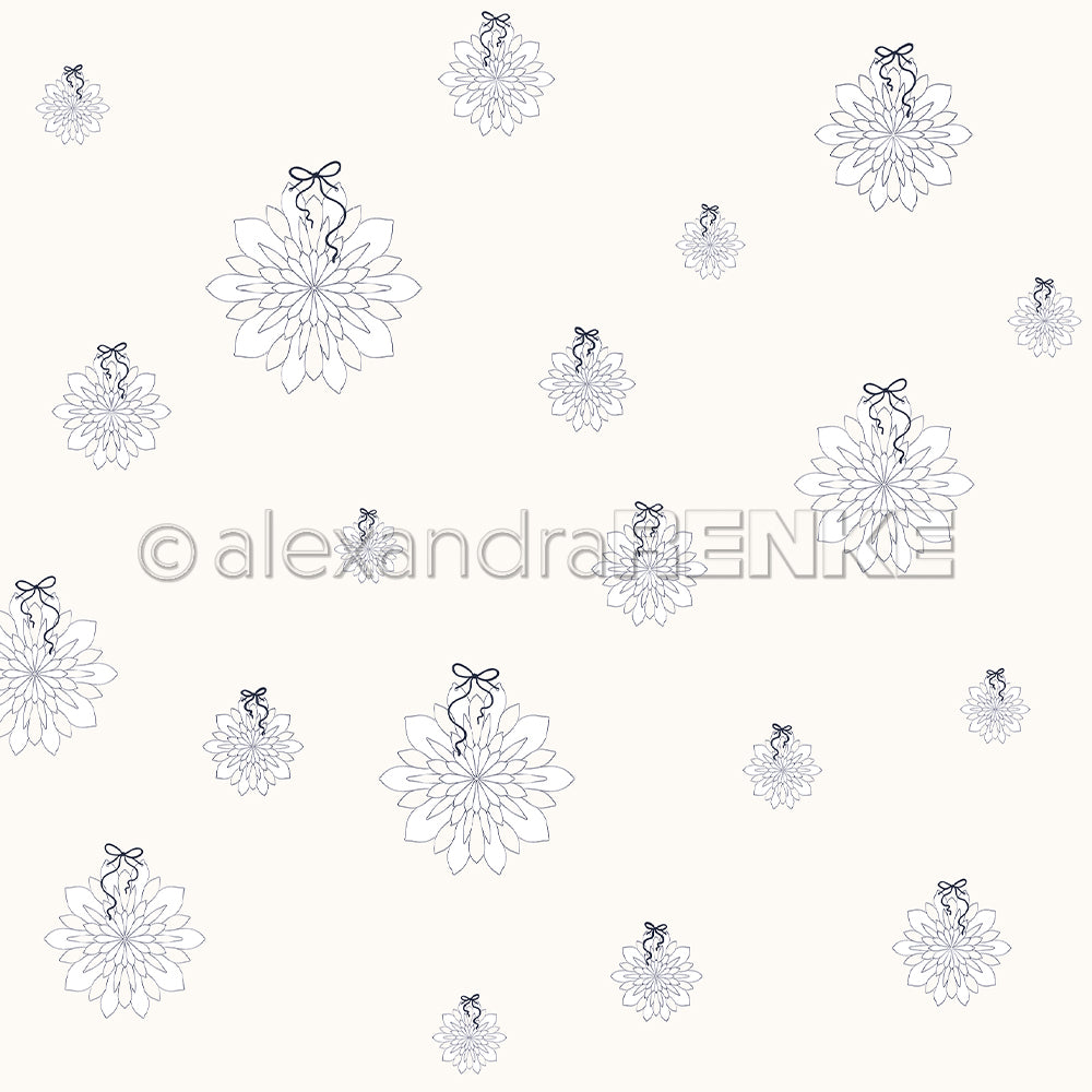 Schlichte gezeichnete Blumen mit Schleifen auf hellem Hintergrund und Wasserzeichentext - perfektes Designpapier von Alexandra Renke für Papierprojekte und Buchbinderei.