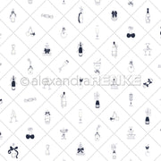 Nahtloses Rautengittermuster mit handgezeichneten Getränken, Flaschen, Gläsern und Kirschen auf Weiß - perfektes Alexandra Renke Designpapier für Papierprojekte oder kreative Buchbinderei.