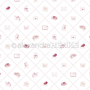 Rot und beige umrandete Briefumschläge, Briefe und Pakete auf weißem, gitterförmigem Hintergrund - dieses Designpapier von Alexandra Renke ist ideal für Papierprojekte wie Grußkarten.