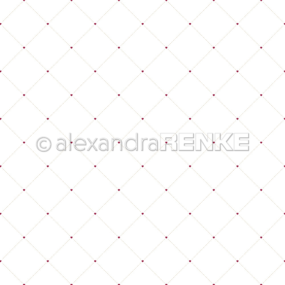 Weißer Hintergrund mit dezentem Karoraster Herzen und winzigen roten Punkten an jedem Schnittpunkt - dieses Alexandra Renke Designpapier ist perfekt für reizvolle Papierprojekte.