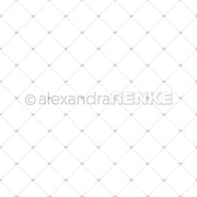 Weißer Hintergrund mit einem zarten goldenen Rautenraster und kleinen gepunkteten Kreuzungen - Alexandra Renke Designpapier, ideal für Papierprojekte oder einen dezenten Karoraster-Schleifen-Touch in Ihrem Handwerk.