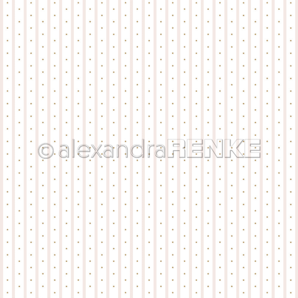 Weißer Hintergrund mit dünnen vertikalen grauen Linien und kleinen goldenen Punkten, ideal für Papierprojekte oder Buchbinderei. Das Alexandra Renke Designpapier Sternenstreifen Rosa bringt einen dezenten Hauch von Eleganz in Ihre kreativen Projekte.