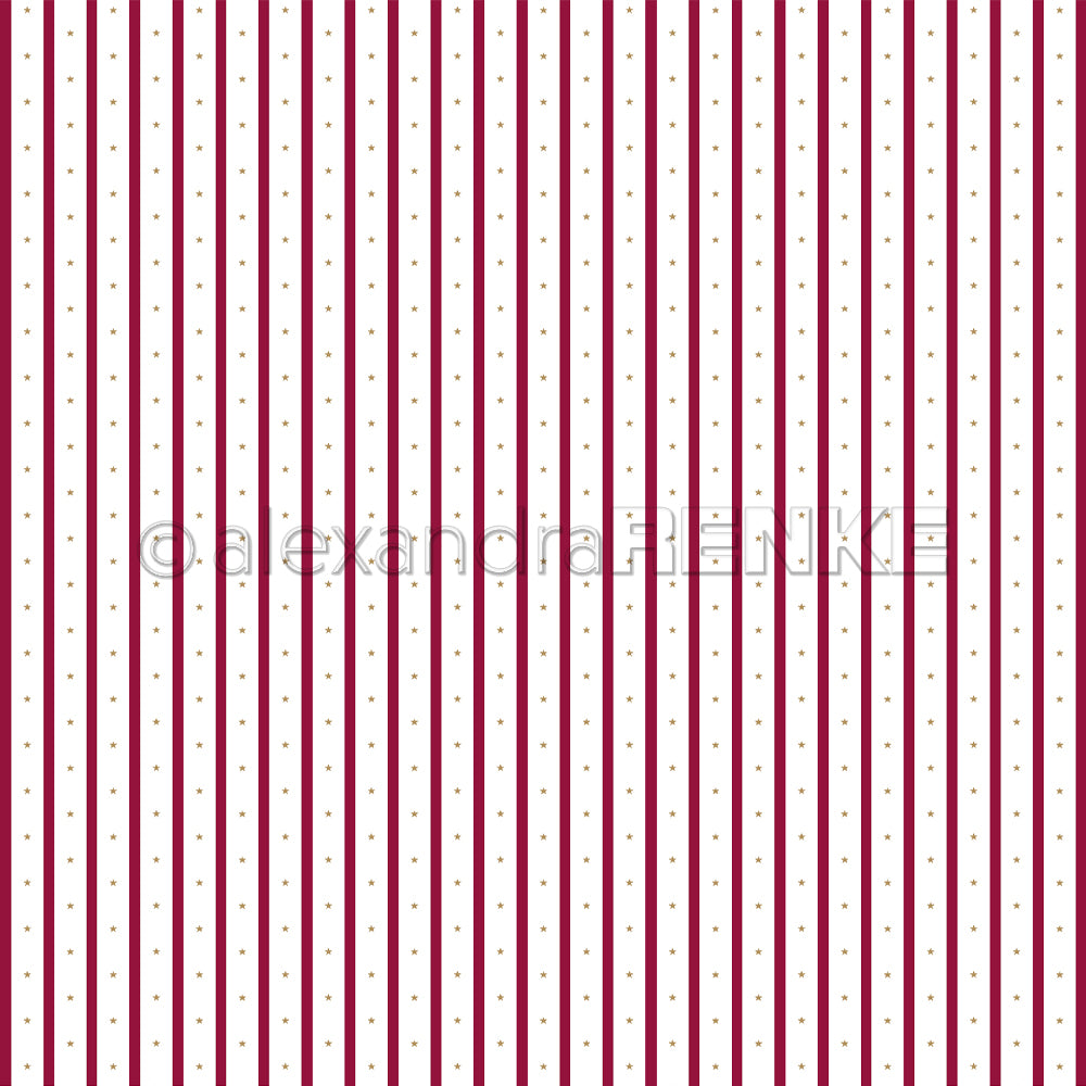 Senkrechte rote Streifen mit kleinen braunen Punkten auf weißem Hintergrund - perfekt für Karten und Bastelarbeiten. Das Alexandra Renke Designpapier Sternenstreifen Dunkelkirsche verleiht Ihren Projekten ein festliches Flair.