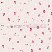 Muster aus kleinen roten Schleifen, Herzen und Punkten auf einem hellrosa Hintergrund - perfekt für Papierprojekte oder als charmantes Designpapier aus der Alexandra Renke Schleifenregen Dunkelkirsche Kollektion.