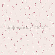Charmantes Alexandra Renke Designpapier mit kleinen roten und weißen Zuckerstangen und Punkten auf hellrosa Hintergrund - ideal für Buchbinderei oder festliche Papierprojekte.