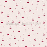 Bezaubernde rote Kirschen-Illustrationen und kleine Punkte auf hellrosa Hintergrund von Alexandra Renke - ideal für Grußkarten oder andere Papierprojekte.