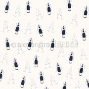 Champagnerflaschen und klirrende Gläser bilden ein festliches Muster auf diesem leichten Designpapier von Alexandra Renke - ideal für Papierprojekte oder Buchbinderei.