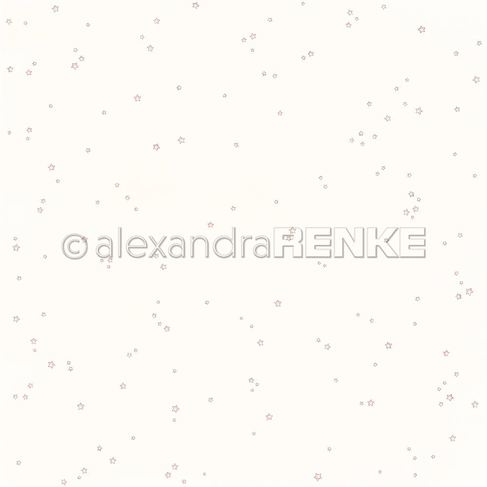 Kleine, zarte, hellbraune Sterne auf einfarbig weißem Hintergrund - ideal als Alexandra Renke Designpapier Sternenhimmel hellrosa für Papierprojekte oder Buchbinderei-Kreationen.