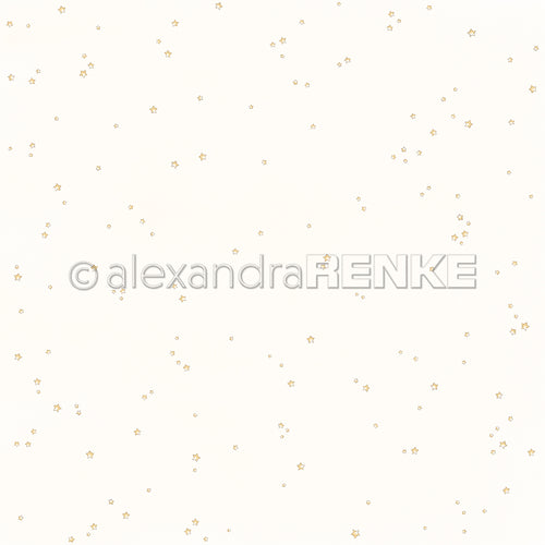 Verstreute kleine goldene Sterne auf weißem Hintergrund von Alexandra Renke - ideal für Papierprojekte oder als charmantes Designpapier, um ein Sternenhimmel-Gefühl in Ihren kreativen Entwürfen zu erzeugen.