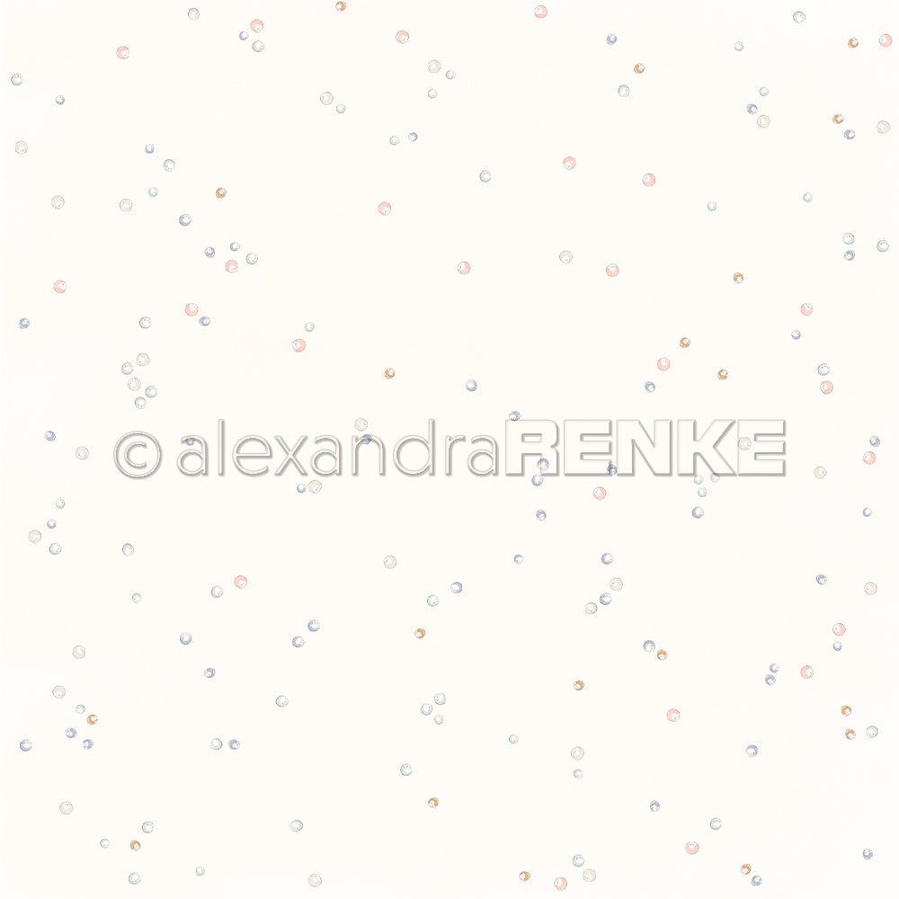 Weißer Hintergrund mit kleinen, verstreuten pastellfarbenen Punkten in verschiedenen Farben - perfektes Designpapier von Alexandra Renke für Grußkarten und kreative Papierprojekte.
