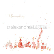 Hasen, Eier und pastellfarbene Geschenke mit dem Schriftzug "Oster Überraschung für dich" darüber - die perfekte Inspiration für Papierbasteleien oder Grußkarten mit Ihrem Lieblingsdesignpapier von Alexandra Renke.