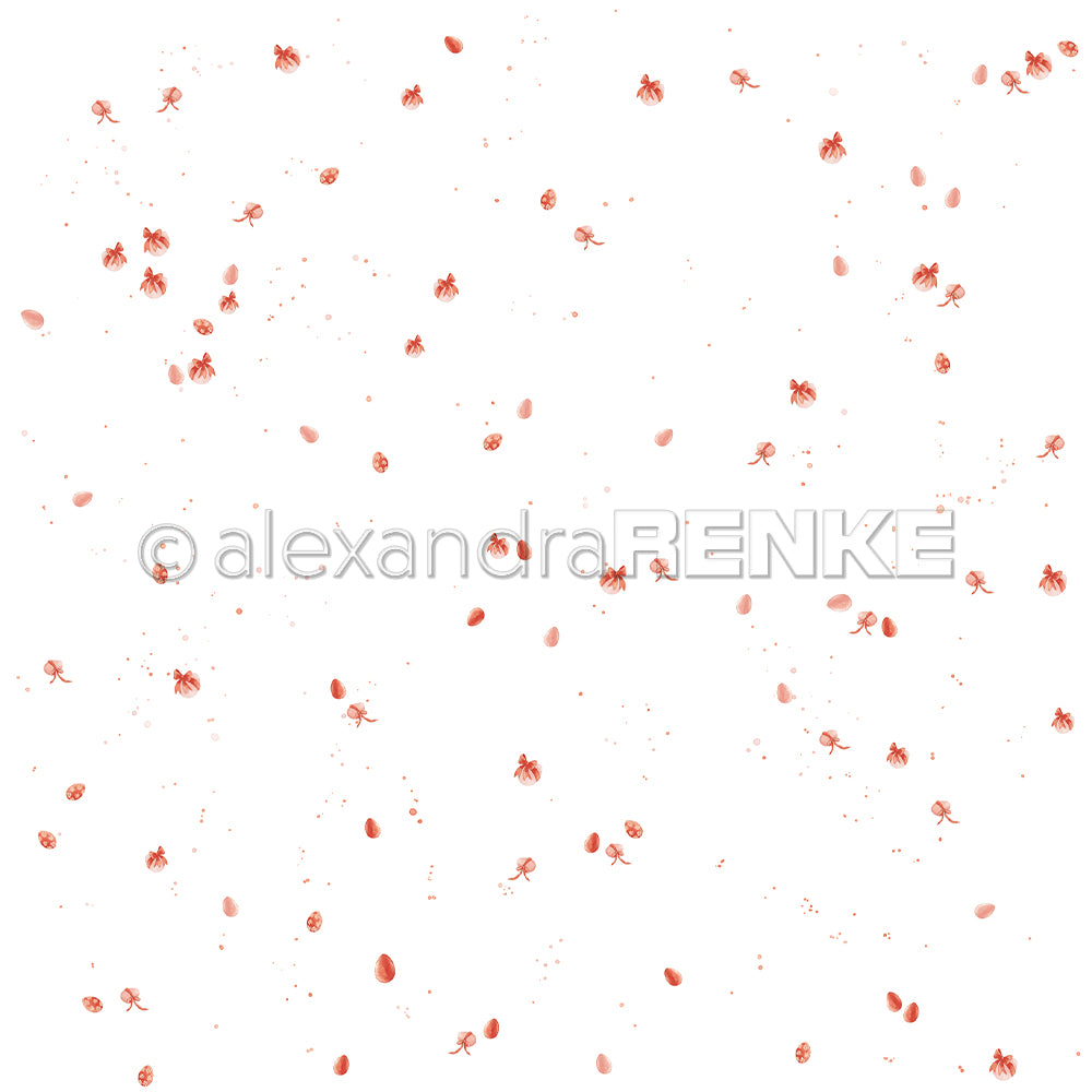 Verspielte rote Ameisen und Punkte verstreut auf Weiß in diesem Design von Alexandra Renke, ideal zum Buchbinden oder Basteln mit Designpapier Ostereierreigen Rosarot.