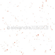 Kleine, verstreute rote Schneeflocken auf weißem Hintergrund mit "Alexandra Renke" Wasserzeichen - ideales Designpapier Blumenreigen für Papierprojekte oder winterliche Grußkarten.