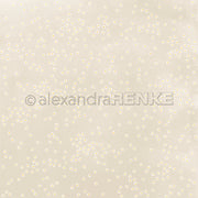 Beigefarbener Hintergrund mit verstreuten kleinen weißen und gelben Gänseblümchen, inspiriert von Alexandra Renke's Margeritenreigen Designpapier-perfekt für kreative Papierprojekte.