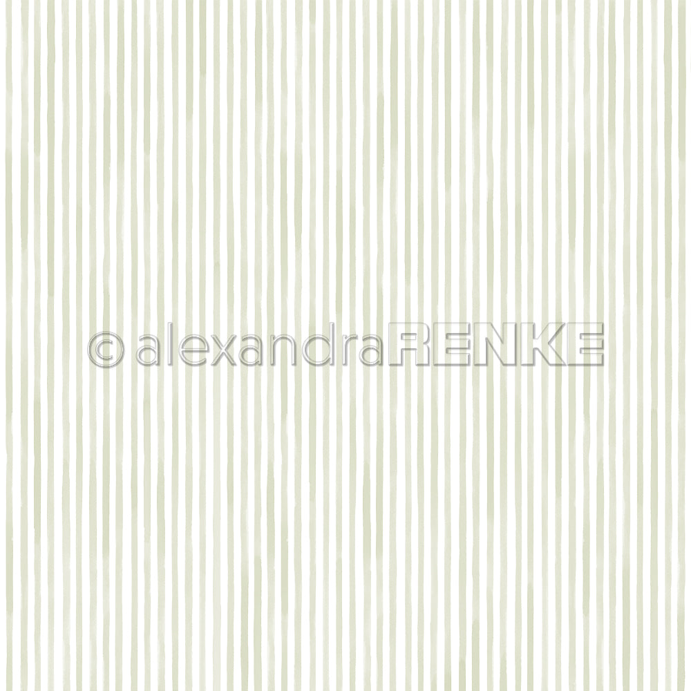 Ein cremefarbener Hintergrund mit vertikalen, ungleichmäßigen hellgrauen Streifen schafft einen dezenten Look - ideal als Alexandra Renke Designpapier Streifen Salvia für Papierprojekte, Buchbinderei oder kreative Projektakzente.