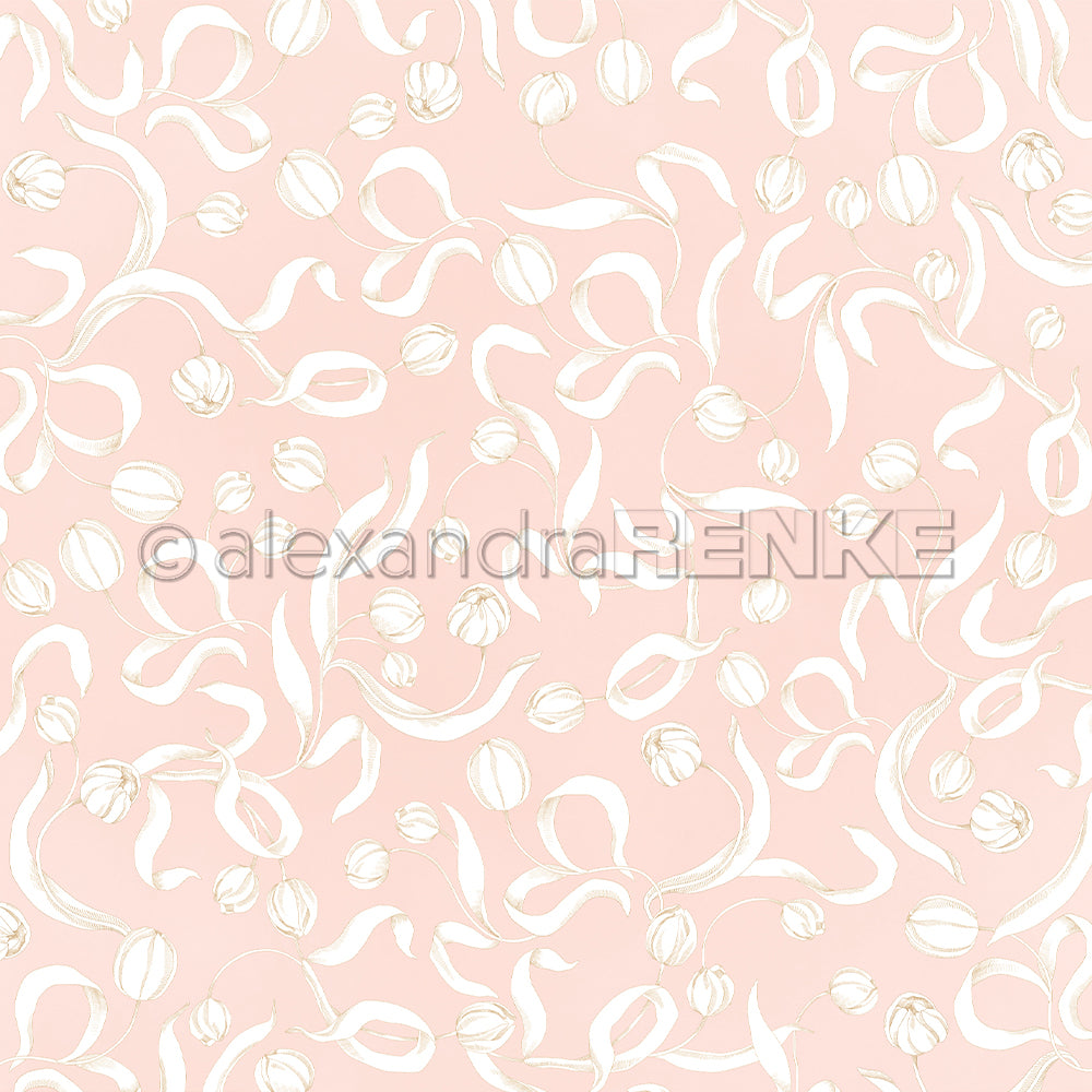 Weiße abstrakte florale Formen und Wirbel auf einem zartrosa Hintergrund von Alexandra Renke evozieren zarte Tulpen auf Rosa, ideal für elegante Papierprojekte oder als stilvolles Designpapier.