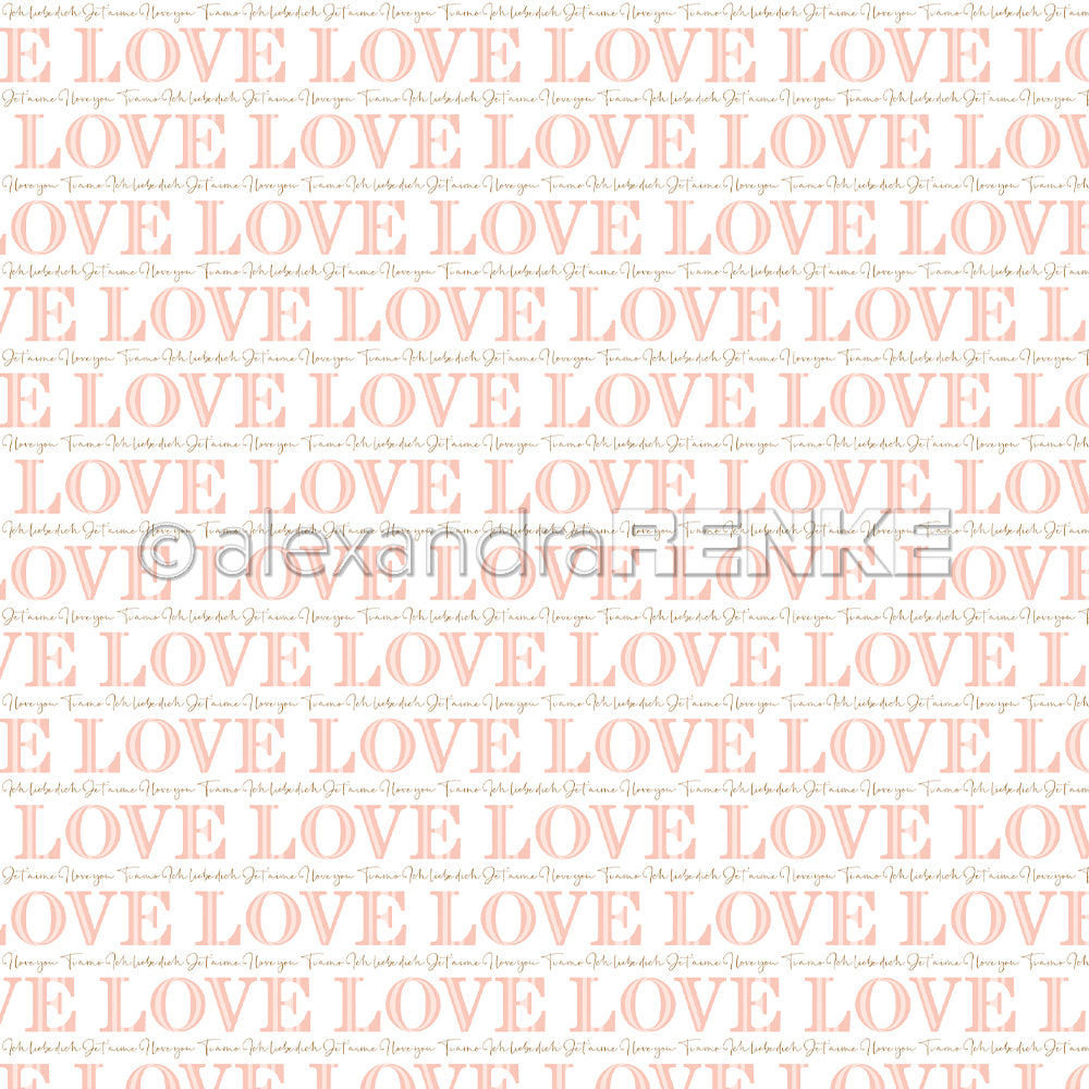 Muster des Wortes LOVE in Rosa, reihenweise wiederholt, mit kursiver Schrift im Hintergrund. Mit Alexandra Renke's gestreiftes Love Rosa-perfekt für Designpapier und kreative Papierarbeiten Projekte.