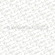 Handschriftlicher Schriftzug Küßchen im Bach diagonal auf weißem Alexandra Renke Designpapier, ideal für Buchbinderei oder einzigartige Papierprojekte.