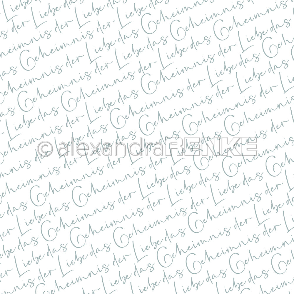 Handgeschriebener Text "6 Geheimnis der Liebe" diagonal auf weißem Designpapier von Alexandra Renke, perfekt für Papierprojekte oder um Ihren Bastelarbeiten ein elegantes Flair zu verleihen.