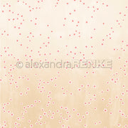 Beigefarbener Hintergrund mit kleinen rosa und weißen Kirschblüten, unten dichter und oben spärlicher - perfektes Alexandra Renke Designpapier für Ihre Papierprojekte.