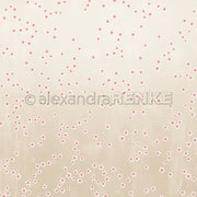 Beigefarbener Hintergrund mit eingestreuten kleinen rosa und weißen Kirschblüten, dezente Textur - perfekt für Papierprojekte oder als charmantes Designpapier von Alexandra Renke.