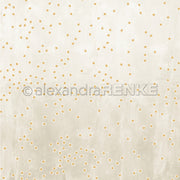 Dieses Designpapier von Alexandra Renke zeigt einen beigen Hintergrund mit verstreuten kleinen weißen und gelben Gänseblümchen - ideal für Papierprojekte oder um Ihre Lieblingsblumen auf grauem Untergrund zu präsentieren.