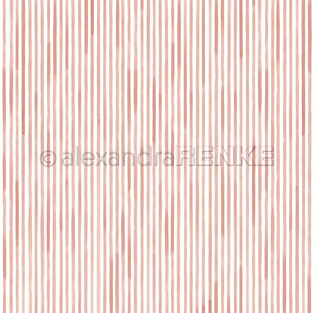 Vertikale handgemalte rote Streifen auf Weiß, perfekt für Grußkarten oder Papierbasteleien. Das sich wiederholende Designpapier Streifen Korallrosa von Alexandra Renke verleiht Ihren Projekten einen einfachen, künstlerischen Touch.