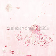 Eine zarte, rosafarbene Illustration einer Frau in einem floralen Kleid mit Floralen Blüten von Alexandra Renke - ideal für Designpapier oder kreative Papierprojekte.