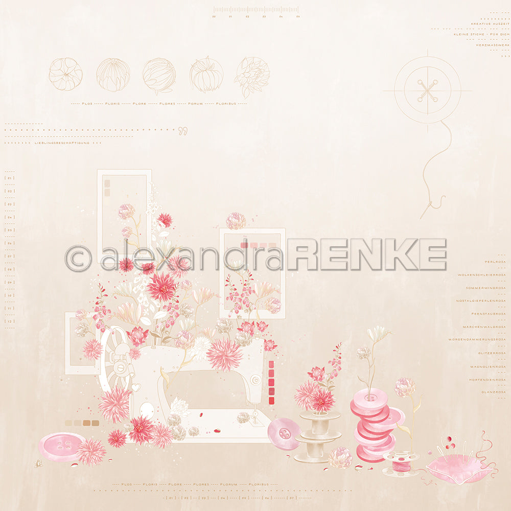 Zarte rosa und beige Blumenmuster mit abstrakten botanischen und geometrischen Akzenten auf hellem Hintergrund von Alexandra Renke, perfekt für florale Nähprojekte oder als elegantes Designpapier für Ihre Papierarbeiten.