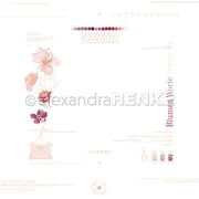 Eine alte Schreibmaschine mit rosafarbenen Blumen, Pastellfarben und "Blumen Worte Poesie" im Hochformat - perfekt für Designpapier und Papercraft-Projekte von Alexandra Renke.