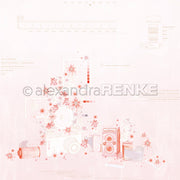 Eine zartrosa Collage von Alexandra Renke mit alten Kameras, Filmrollen, Kirschblüten und technischen Details - eine inspirierende Fotokomposition, ideal für Papierprojekte und kreatives Designpapier.
