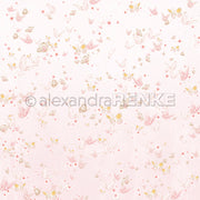 Zarter hellrosa Hintergrund mit verstreuten goldenen und rosafarbenen Schmetterlingen, sanft gemischt für einen verträumten, zarten Effekt - perfektes Alexandra Renke Designpapier für Papierprojekte oder jede florale Schmetterlingskomposition.