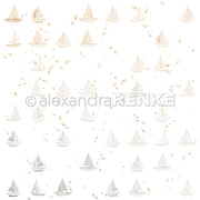 Minimalistische Segelboote und Punkte verstreuen sich über weißes Designpapier von Alexandra Renke und schaffen einen klaren, modernen Look - perfekt für Papierprojekte oder als floraler Schiffsrapport in kreativen Designs.