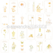 Zarte, pastellige Illustrationen von Blumen, Pflanzen, Schmetterlingen, Kaffee und Gartenartikeln von Alexandra Renke - ideal für Papierprojekte oder als Designpapier für Ihren nächsten Floralen Kärtchenbogen.