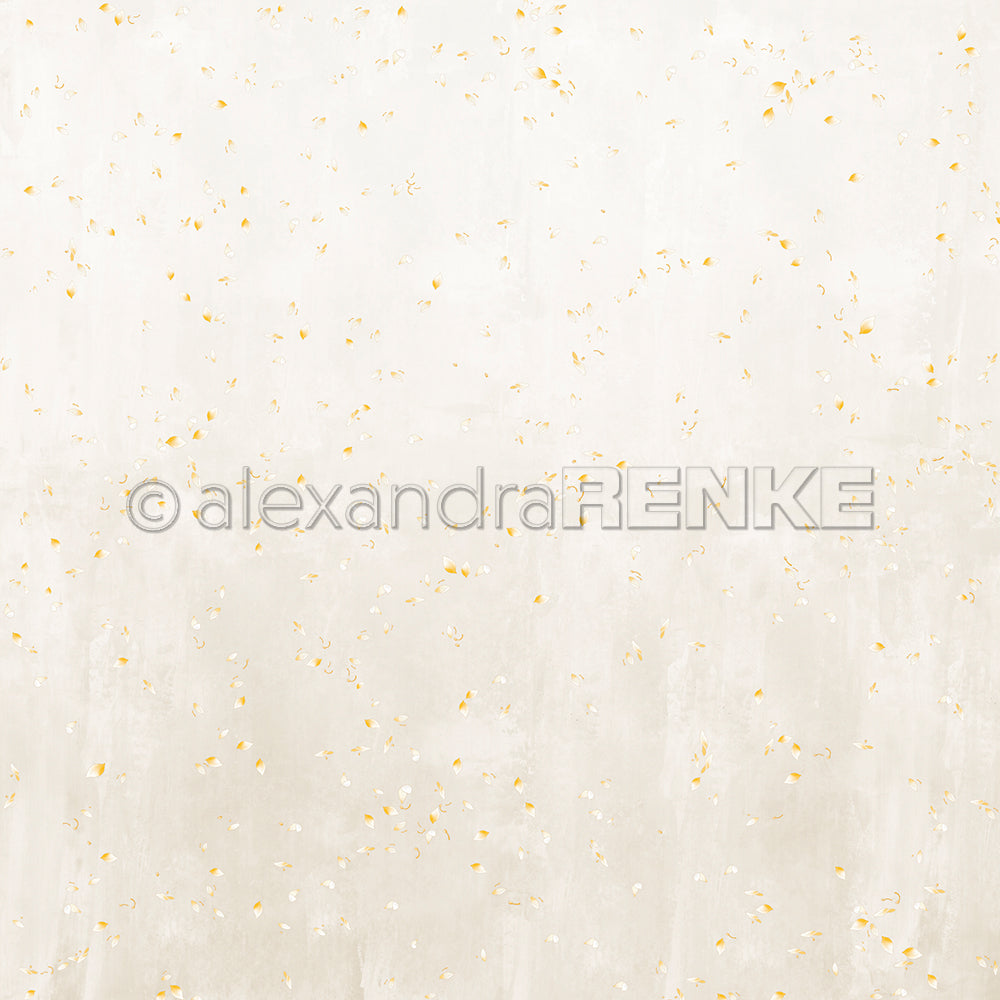 Hellbeiges Alexandra Renke Designpapier mit strukturiertem Hintergrund, vereinzelten kleinen Goldflecken und dezenten vertikalen Pinselstrichen - ideal für Papierprojekte oder Buchbinderei.