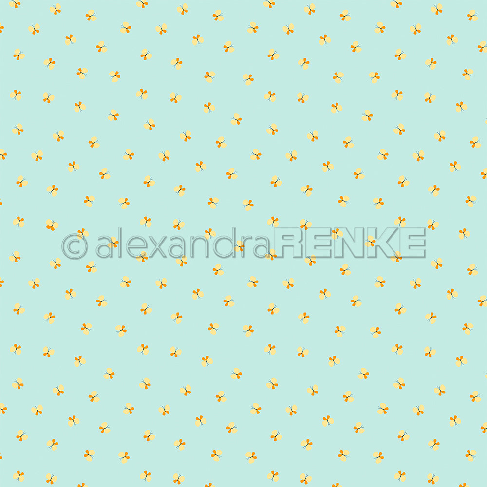 Kleine gelbe Küken sind gleichmäßig auf einem hellblauen Hintergrund verteilt und bilden so ein bezauberndes Motiv, das an das charmante Designpapier erinnert, das oft in Papierprojekten verwendet wird.