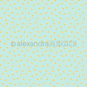 Hellblauer Hintergrund mit einem sich wiederholenden Muster aus kleinen, gelben Küken, die über die gesamte Fläche verteilt sind – perfekt für Grußkarten oder als bezauberndes Designpapier für Papierprojekte.