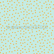 Kleine orangefarbene Punkte mit grünen Blättern, die auf einem hellblauen Hintergrund verstreut sind, ergeben ein lebhaftes Designpapier, das sich perfekt für sommerliche, von Orangen inspirierte Papierprojekte eignet.