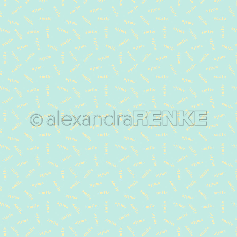 Hellblauer Hintergrund mit sich wiederholendem gelbem „Smile“-Text in einem kleinen, verstreuten Muster – ideal als Designpapier, um Grußkarten und Papierprojekten eine fröhliche Note zu verleihen.