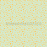 Gelbe und orangefarbene Leopardenflecken auf hellblauem Hintergrund bilden ein nahtloses, sich wiederholendes Muster – perfekt für Ihr nächstes Designpapier- oder Papierprojekte-Projekt.