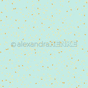 Hellblauer Hintergrund mit über das gesamte Bild verstreuten gelben und orangefarbenen, streuselartigen Formen – ideal für Designpapier oder kreative Papierprojekte, die von verspielten Blütenblattmotiven inspiriert sind.