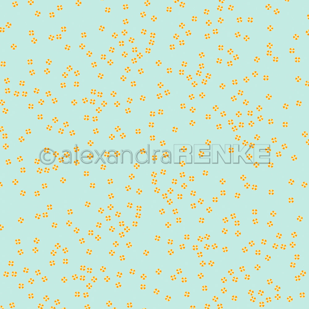 Kleine gelbe Blüten, die auf einem hellblauen Hintergrund verstreut sind, sorgen für einen bezaubernden, frischen Look – perfekt für Papierprojekte oder um Ihren „Sommer Special“-Ringen mit wunderschönem Designpapier einen Hauch von Charme zu verleihen.